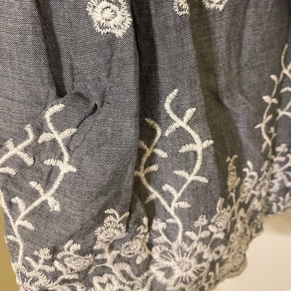 Rachel Roy Blouson Embroidered Boho Chambray‎ Romper Womens 0 Navy Classy Indie
